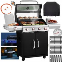 GRILL GAZOWY ogrodowy 4+1 NA KÓŁKACH ŻELIWNY RUSZT + szafka na butlę 18KW