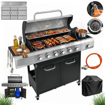 Grill gazowy ogrodowy BERGMANN KJ002 7 palników żeliwny ruszt front stal nierdzewna stolik boczny kosz na butlę + pokrowiec