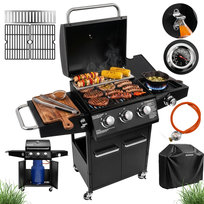 Grill gazowy ogrodowy BERGMANN NL001 4 palniki żeliwny ruszt stolik boczny kosz na butlę + pokrowiec 11,6kW