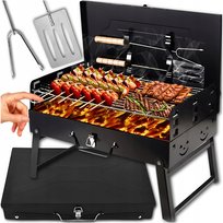 GRILL OGRODOWY TURYSTYCZNY PRZENOŚNY SKŁADANY BBQ WALIZKA + AKCESORIA