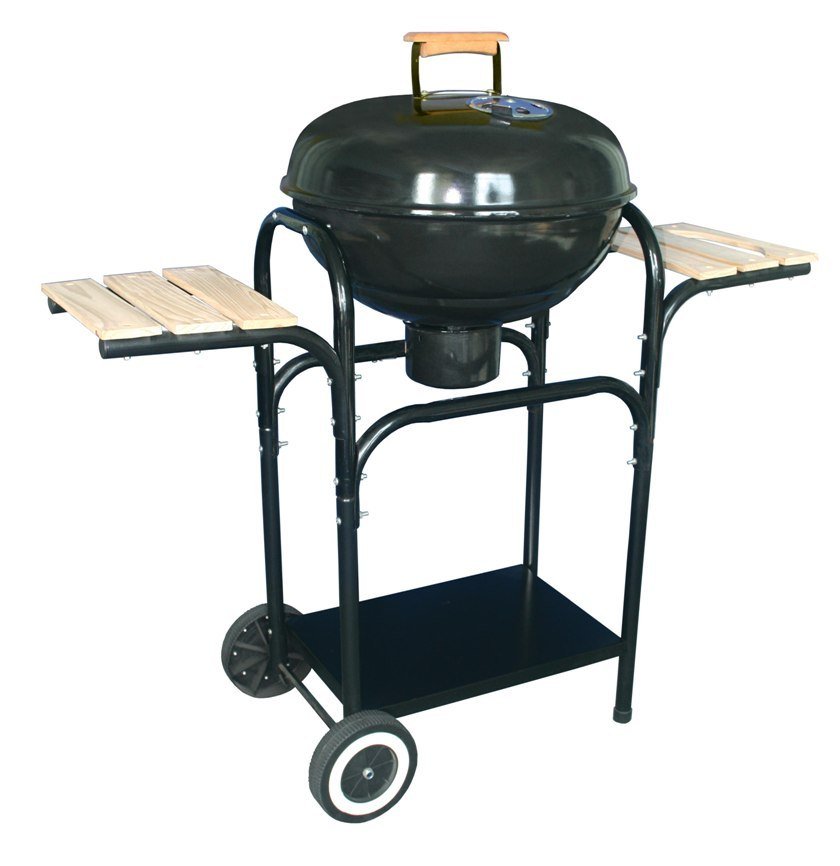 Grill Ogrodowy Węglowy Okrągły Pokrywa Półki 43CM