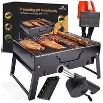 GRILL SKŁADANY TURYSTYCZNY WALIZKA PRZENOŚNY WĘGLOWY BBQ + DMUCHAWA