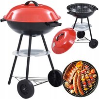 Grill Węglowy Brykietowy Ogrodowy Kółka Pokrywa Okrągły Zamykany Przenośny