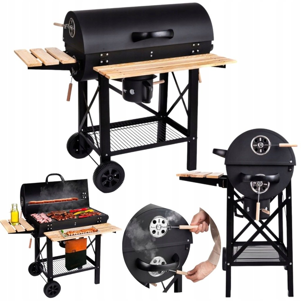 GRILL WĘGLOWY OGRODOWY 2 RUSZTY Z POKRYWĄ DUŻY STAL NA OGRÓD + TERMOMETR