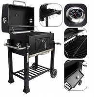 GRILL WĘGLOWY OGRODOWY KOMIN ŻELIWNY RUSZT Z POKRYWĄ POPIELNIK + TERMOMETR