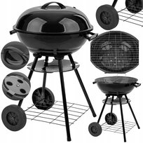 GRILL WĘGLOWY OGRODOWY Rino Garden RUSZT CHROMOWANY [41cm] POPIELNIK PÓŁKA