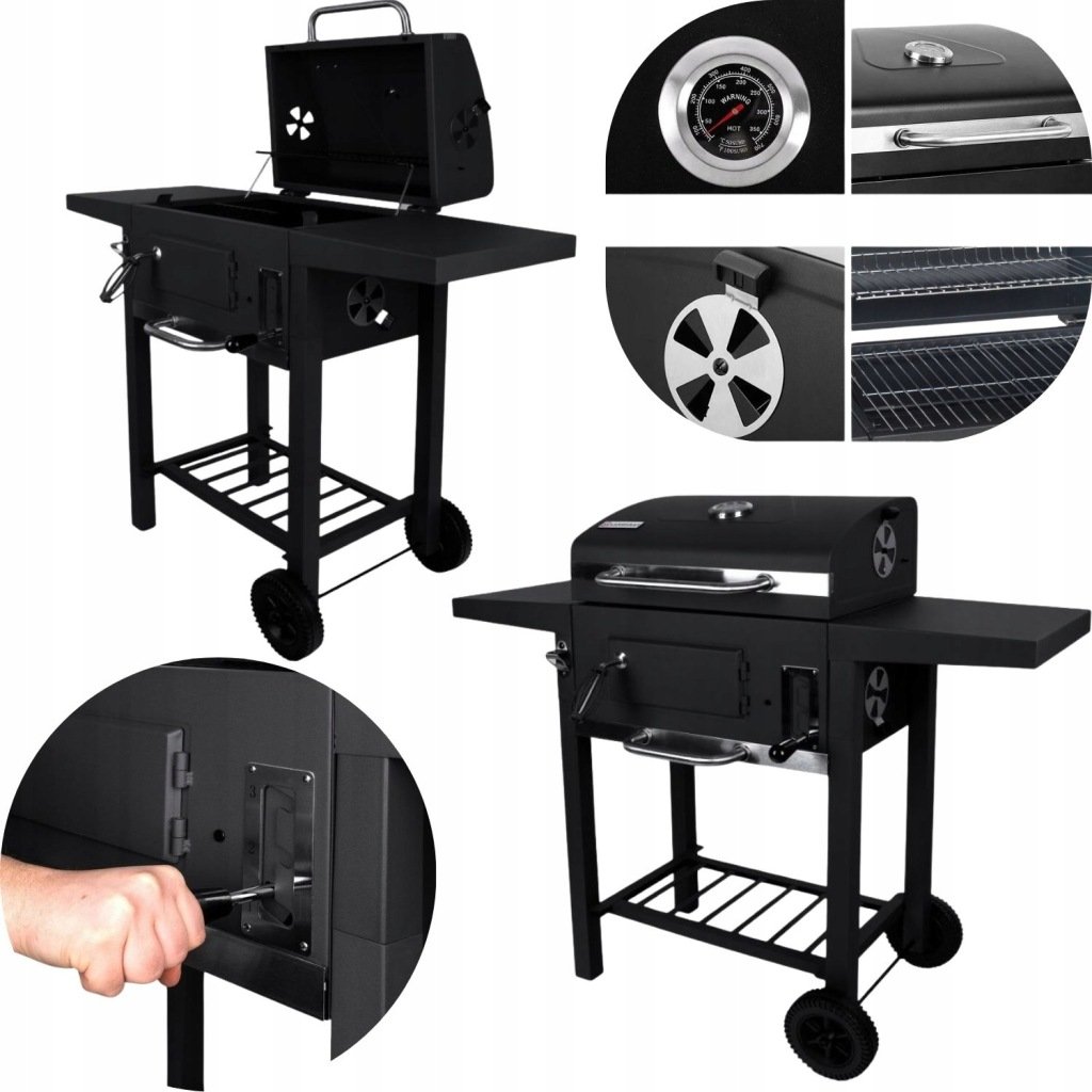 GRILL WĘGLOWY OGRODOWY RUSZT Z POKRYWĄ TERMOMETREM REGULOWANY DUŻY NA OGRÓD