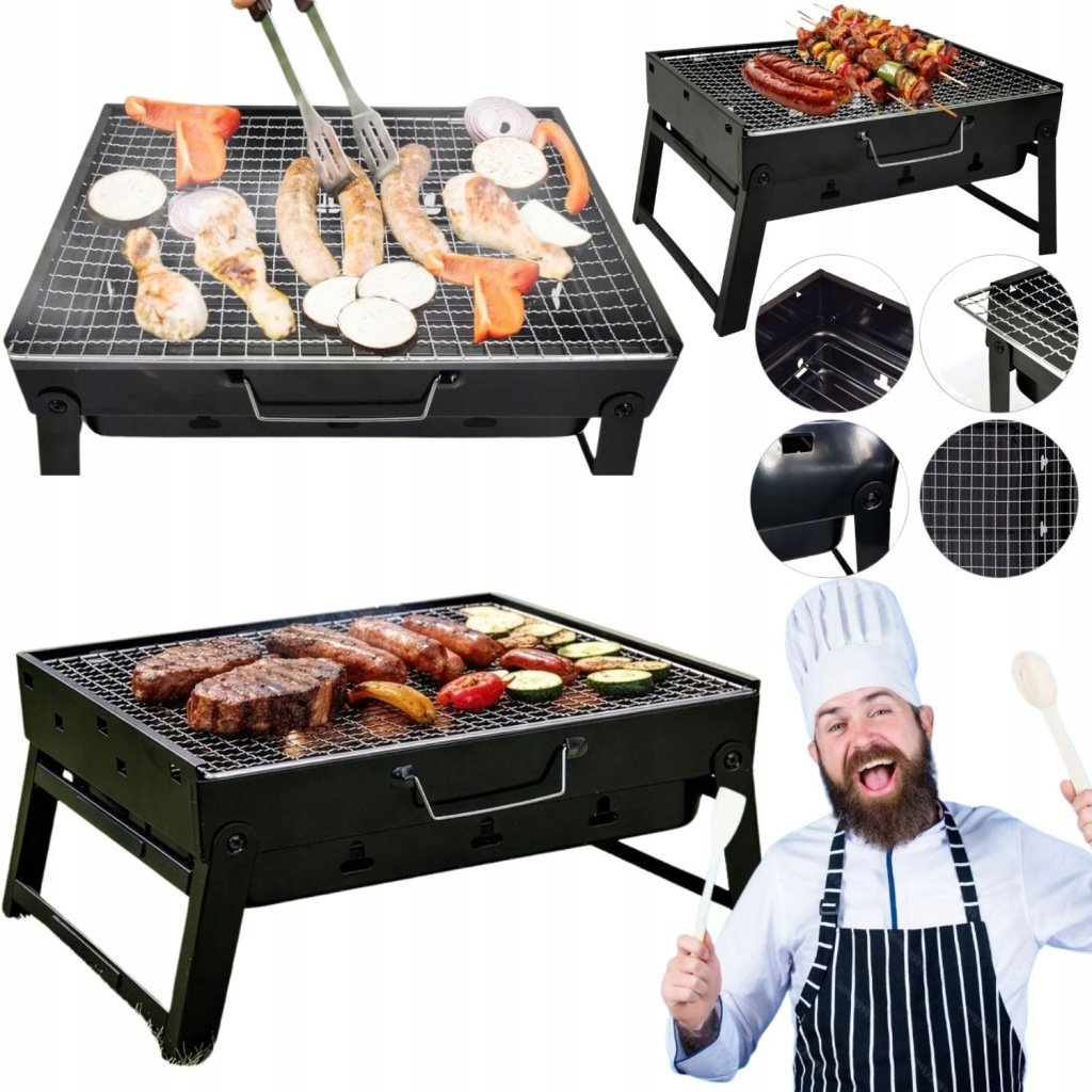 GRILL WĘGLOWY OGRODOWY SKŁADANY PRZENOŚNY TURYSTYCZNY KEMPINGOWY MAŁY RUSZT