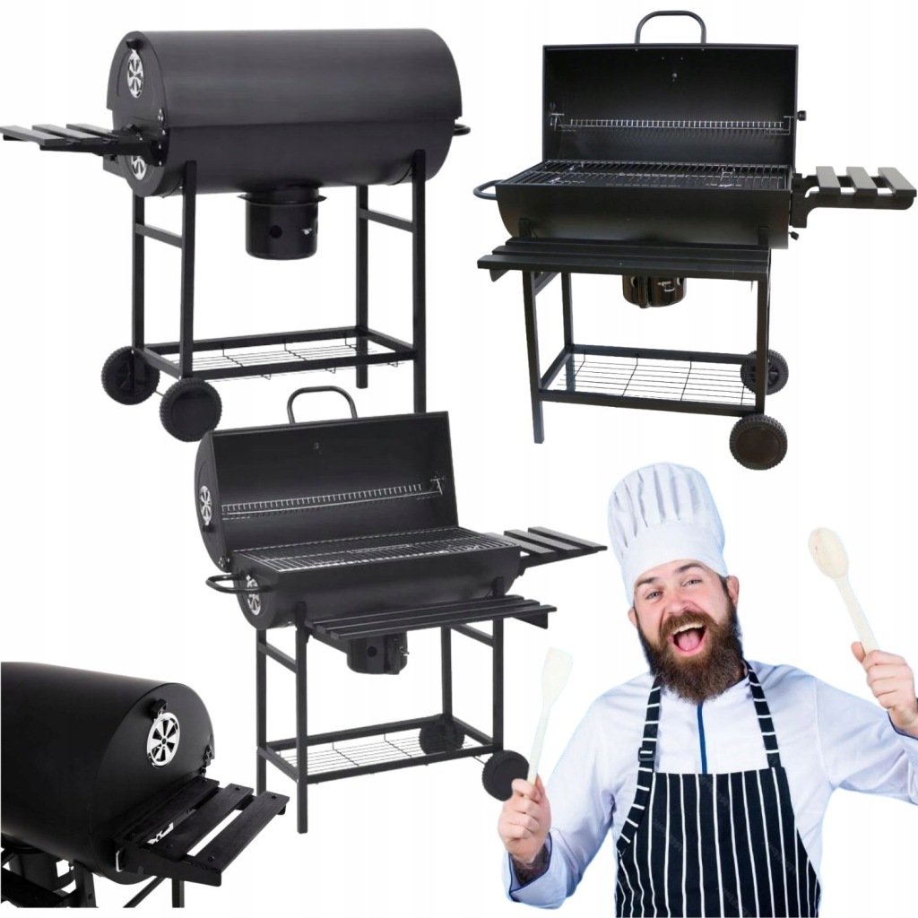 GRILL WĘGLOWY OGRODOWY ŻELIWNY RUSZT Z POKRYWĄ PÓŁKAMI POPIELNIKIEM DUŻY