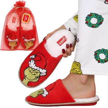 Grinch ANTYPOŚLIZGOWE damskie papcie domowe, CIEPŁE, MIĘKKIE, ŚWIĄTECZNE kapcie do domu + woreczek ozdobny NA PREZENT 40-41 EU - Inna marka