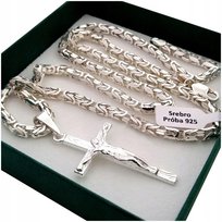 GRUBY ŁAŃCUSZEK SREBRNY MĘSKI SPLOT KRÓLEWSKI Z KRZYŻEM 925 PREZENT 55 CM