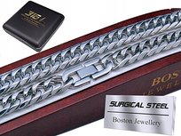 Gruby Srebrny Łańcuch Łańcuszek Męski Na Szyję Stal Chirurgiczna 316L 9 Mm Boston Jewellery
