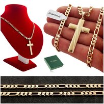 GRUBY ZŁOTY ŁAŃCUCH FIGARO + KRZYŻYK 18K 55CM + Y / PREZENT DLA NIEGO