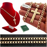 GRUBY ZŁOTY ŁAŃCUCH PANCERKA + KRZYŻYK 18K 50CM+Y / PREZENT DLA NIEGO