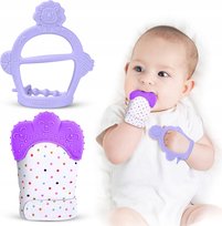 GRYZAK DLA NIEMOWLĄT RĘKAWICZKA ZESTAW BEZ BPA FIOLET SILIKONOWY NA PREZENT