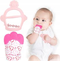 GRYZAK DLA NIEMOWLĄT RĘKAWICZKA ZESTAW BEZ BPA RÓŻ SILIKONOWY NA PREZENT
