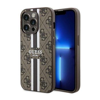 Guess 4G Printed Stripes MagSafe - Etui iPhone 14 Pro Max (Brązowy) - GUESS