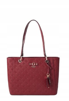 Guess Czerwona Torebka Klasyczna z Tłoczonym Wzorem i Brelokiem Gna - GUESS