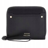 Guess Damski Mały Portfel Elegancka Portmonetka Poliuretanowa Czany Gładki GUESS