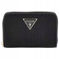 Guess Damski Portfel Elegancka Portmonetka Poliuretanowa Czarna Ażurowa