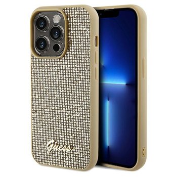 Guess Etui Obudowa Pokrowiec Case Do Iphone 14 Pro Max 6.7" Złoty/Gold Hardcase Disco Metal Script - GUESS