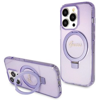 Guess Etui Obudowa Pokrowiec Do Iphone 13 Pro Max 6.1" Fioletowy/Purple Hardcase Ring Stand Script Glitter Magsafe - GUESS