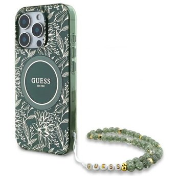Guess Etui Pokrowiec Case Do Iphone 16 Pro Max   6.9" Zielony/Green Hardcase Iml Flowers Allover Electro With Pearl Strap Magsafe - GUESS