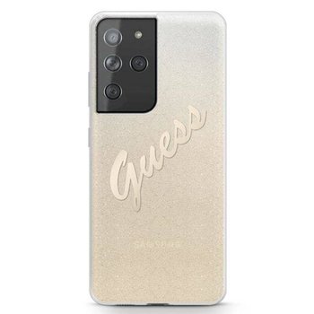 Guess Glitter Gradient Script - Etui Samsung Galaxy S21 Ultra (złoty) - GUESS