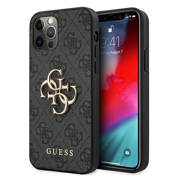 Custodia Guess Per IPhone 12/12 Pro 6,1" – Rigida, Con Logo 4G In Rilievo, Colore Grigio, Elegante E Protettiva Per Il Tuo Smartphone