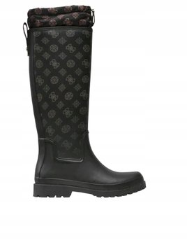 Guess Kalosze Damskie Czarne z Wzorem i Ozdobnym Mankietem 39 Gma - GUESS