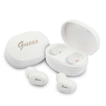 Guess Script Logo - Słuchawki Bluetooth TWS + etui ładujące (biały) - GUESS
