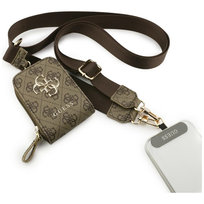 Guess Smycz do Telefonu Pasek Crossbody + Portfel Brązowy Zestaw Metal Logo GUESS