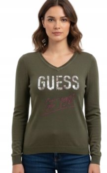 Guess Sweter Damski z Dekoltem Serek z Nadrukiem Wzór XS Gxa - GUESS