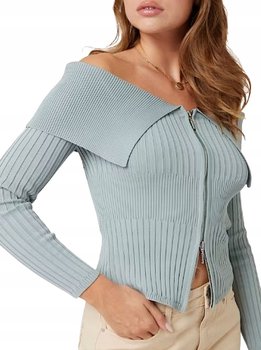 Guess Sweter Damski Zamek Kobiecy Wzór Żebrowany Niebieski S Gna - GUESS