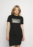 Guess T-Shirt Damski Czarny ze Srebrnym Logo Basic S Włe GUESS