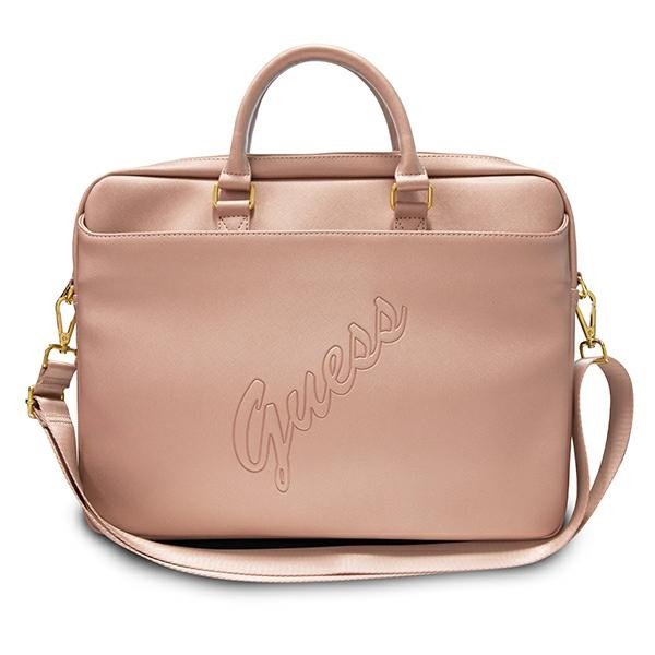 Guess Torba GUCB15PUSASPI 15" różowy/pink Saffiano Script GUESS