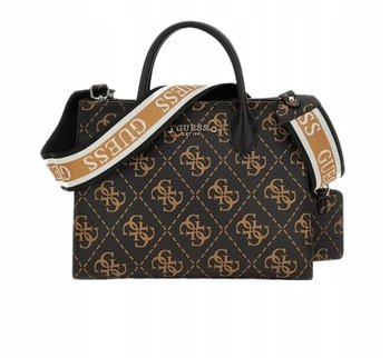 Guess Torebka Damska Brązowa Wzór Logo z Paskiem Gna - GUESS