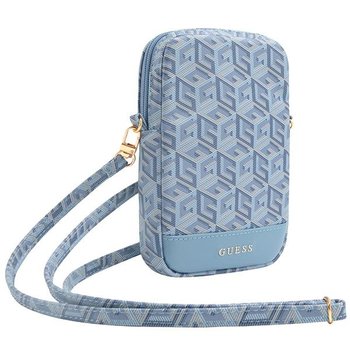 Guess Torebka etui na telefon pokrowiec obudowa wsuwka +pasek na ramię szyję - niebieski/blue Zip GCube Bottom Stripe - GUESS