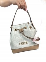 GUESS TOREBKA KLASYCZNA BRĄZOWA Z BEŻOWYM PASKIEM I LOGO 19X11X21 GGA GUESS
