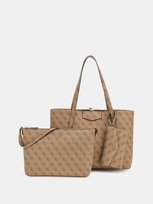 GUESS TOREBKA KLASYCZNA Z NADRUKIEM LOGO BRĄZOWA ZŁOTE OKUCIA 31x10x44 2GŁA GUESS