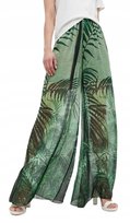 GUESS ZIELONE SPODNIE PALAZZO WZÓR ROŚLINNY Z JEDWABIEM XS 12CA GUESS