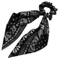 Gumka do Włosów Czarna Biała Długa z Kokardą Paisley Lekka i Bezpieczna