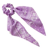 Gumka do Włosów Fioletowa Biała Długa z Kokardą Paisley Lekka i Bezpieczna