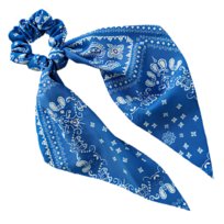 Gumka do Włosów Niebieska Biała Długa z Kokardą Paisley Lekka i Bezpieczna