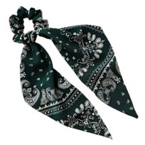 Gumka do Włosów Zielona Biała Długa z Kokardą Paisley Lekka i Bezpieczna