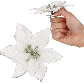 Gwiazda betlejemska srebrna z brokatem na klipsie poinsecja sztuczny kwiat - Springos