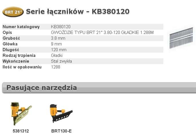 Gwoździe BOSTITCH Kb380120, 3,80x120 mm, 1288 szt