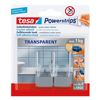 Haczyk samoprzylepny tesa® POWERSTRIPS TRANSPARENT 2 szt. duży, srebrny - TESA