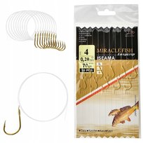 Haczyki WIĄZANE ISEAMA na przyponie z żyłki ok 70cm/0,20mm GOTOWE 10szt r 4 Miracle Fish