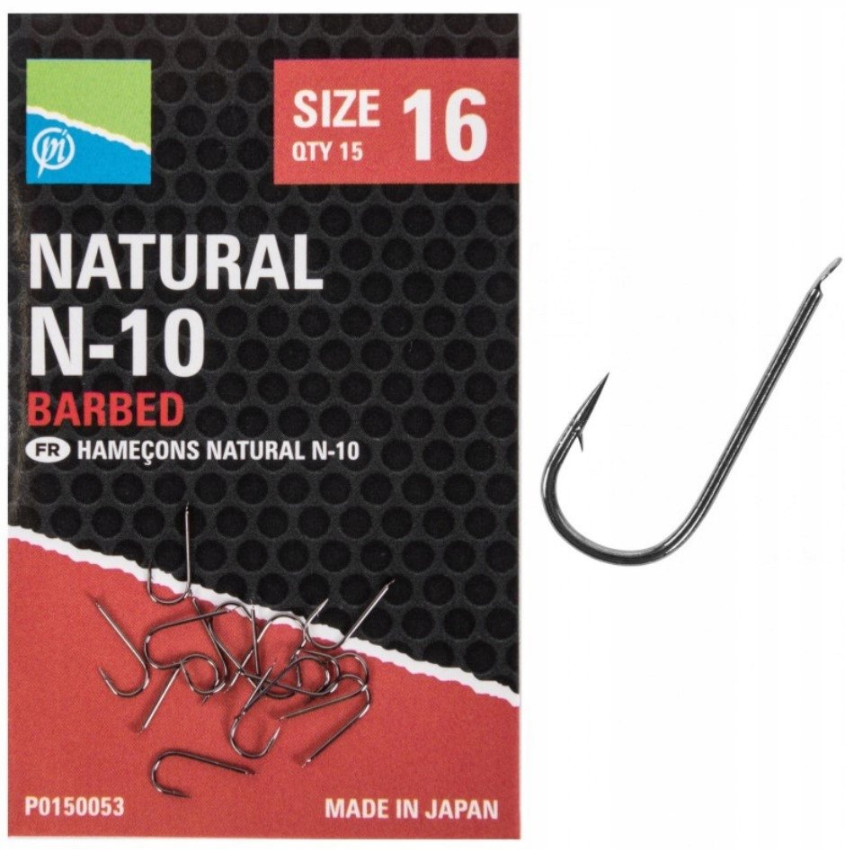 Preston Crochets Amo Da Pesca Natural N-10, Misura 16, Gambo Lungo Per Pesci Piccoli